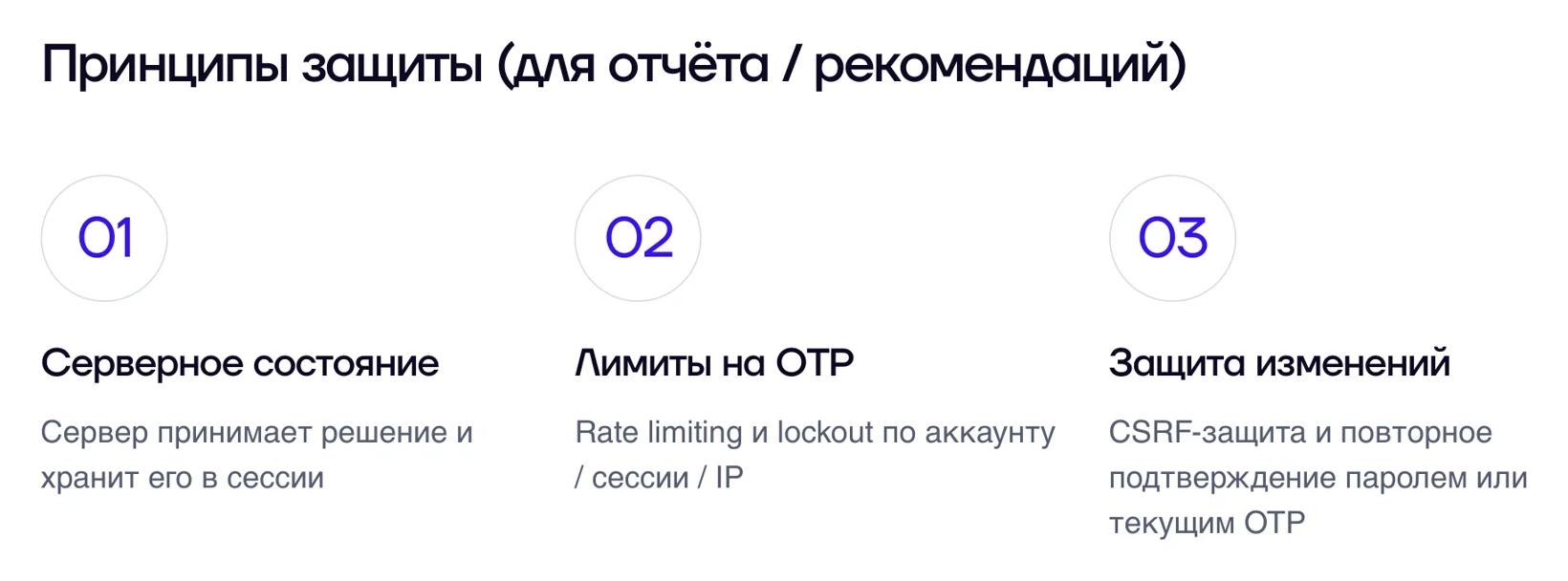 Принципы защиты для отчёта, часть 1: серверное состояние, лимиты на OTP, защита изменений